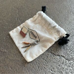 Fossil Enamel Typewriter Pin and Pencils Charm Stainless Steel Set